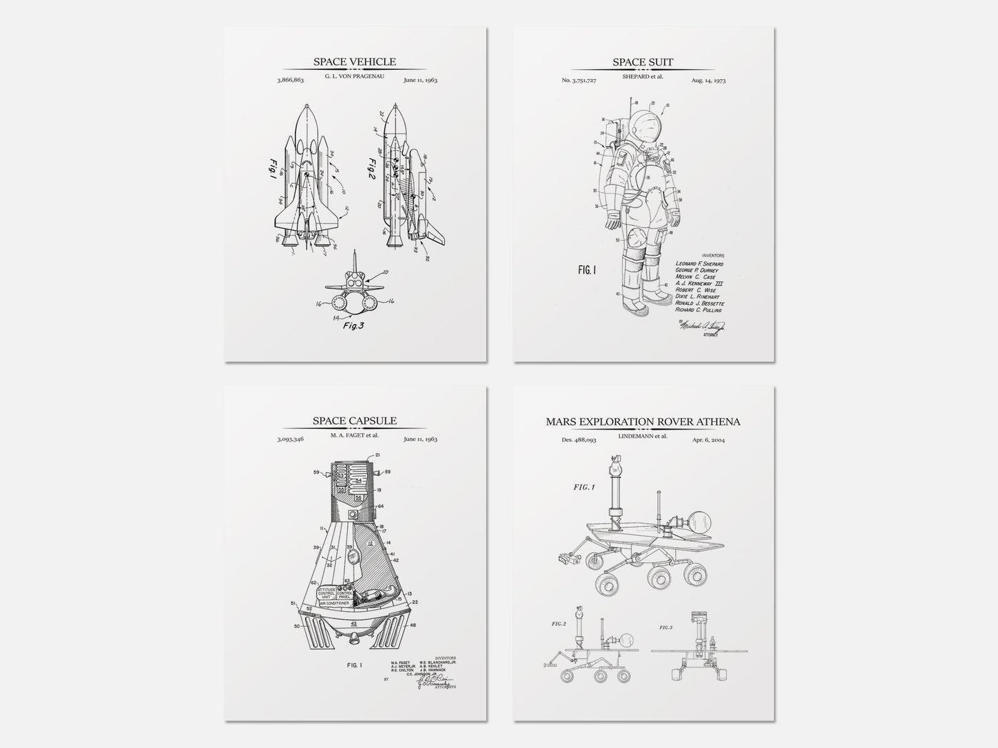 Space Exploration Patent Print Set of 4 mockup - A_t10036-V1-PC_AP-SS_4-PS_5x7-C_whi variant