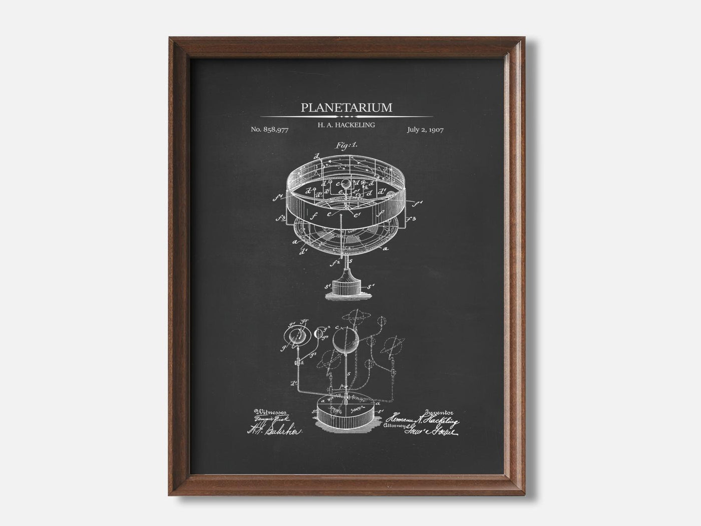 Astronomy Patent Print Set of 3 1 Walnut - Chalkboard mockup