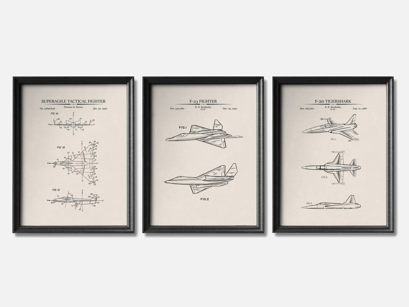 Fighter Jet Patent Print Set of 3 mockup - A_t10097-V1-PC_F+B-SS_3-PS_11x14-C_ivo variant