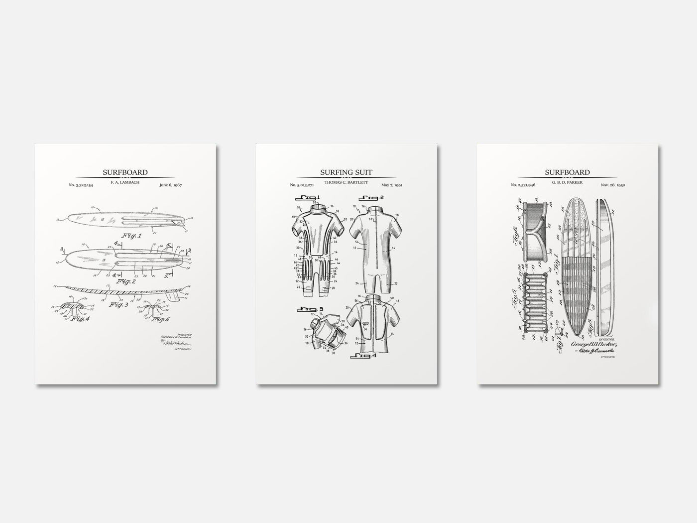 Surfing Patent Print Set of 3 mockup - A_t10068-V1-PC_AP-SS_3-PS_11x14-C_whi variant