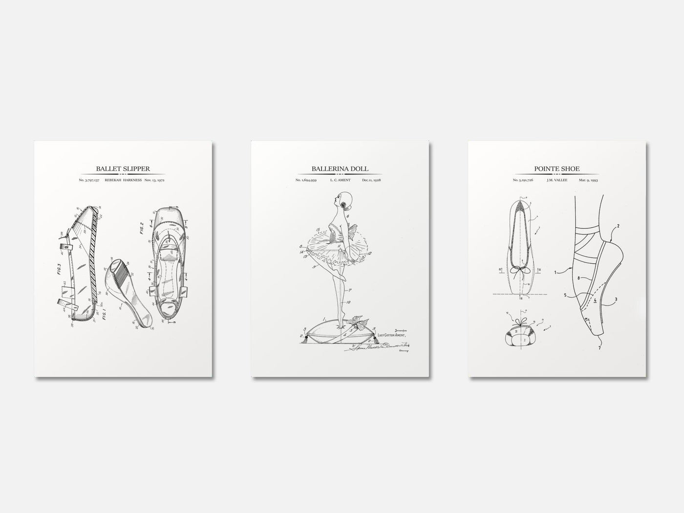 Ballet Patent Print Set of 3 mockup - A_t10065-V1-PC_AP-SS_3-PS_11x14-C_whi variant