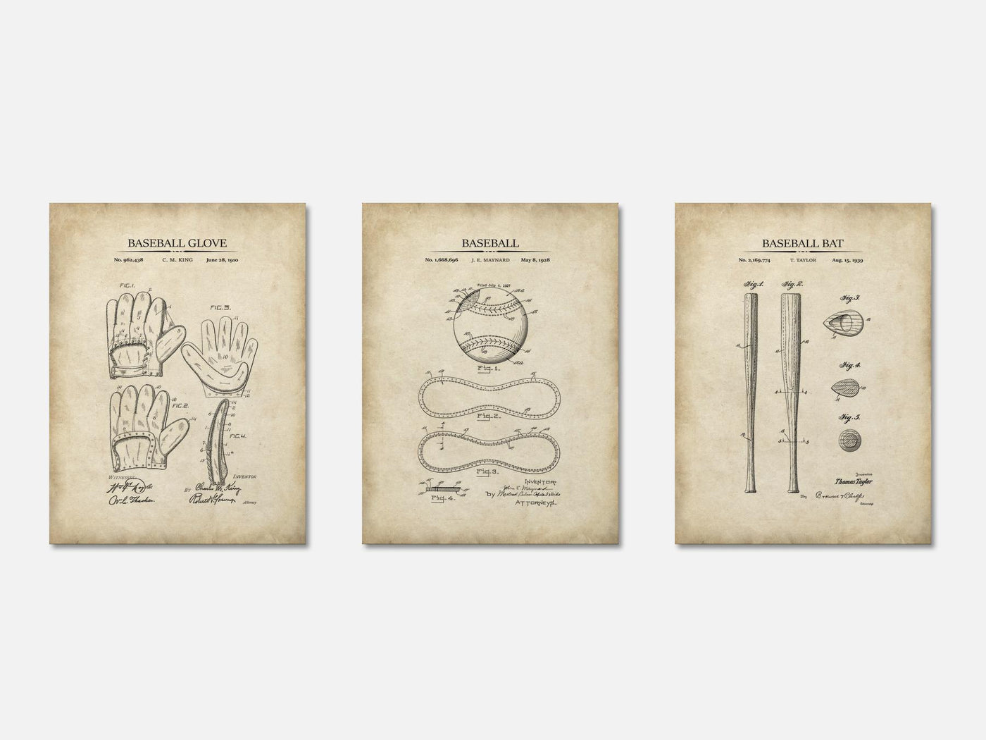 Baseball Patent Print Set of 3 mockup - A_t10012-V1-PC_AP-SS_3-PS_11x14-C_par