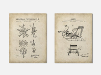 Christmas Patent Print Set of 2 - Sleigh & Ornament mockup - A_xm1-V1-PC_AP-SS_2-PS_11x14-C_par