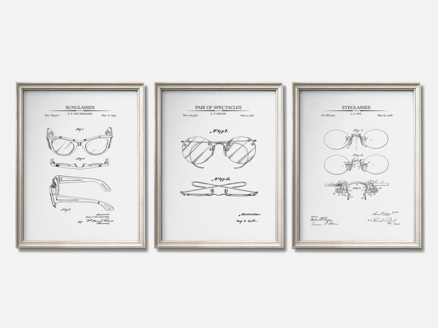 Vintage Eyeglasses - Patent Print Set of 3 mockup - A_t10121-V1-PC_F+O-SS_3-PS_11x14-C_whi variant