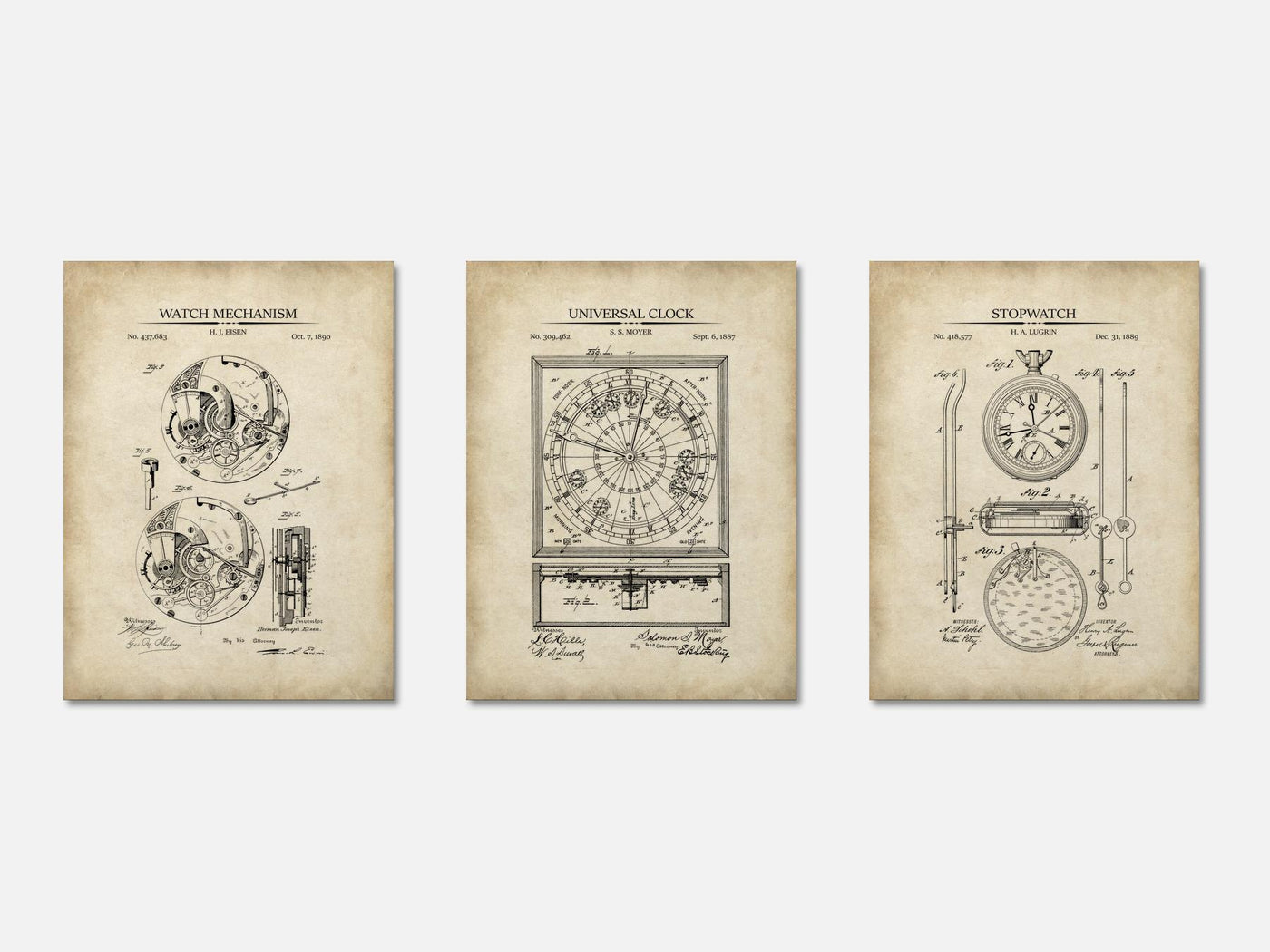 Vintage Watch Patent Print Set of 3 mockup - A_t10052-V1-PC_AP-SS_3-PS_11x14-C_par