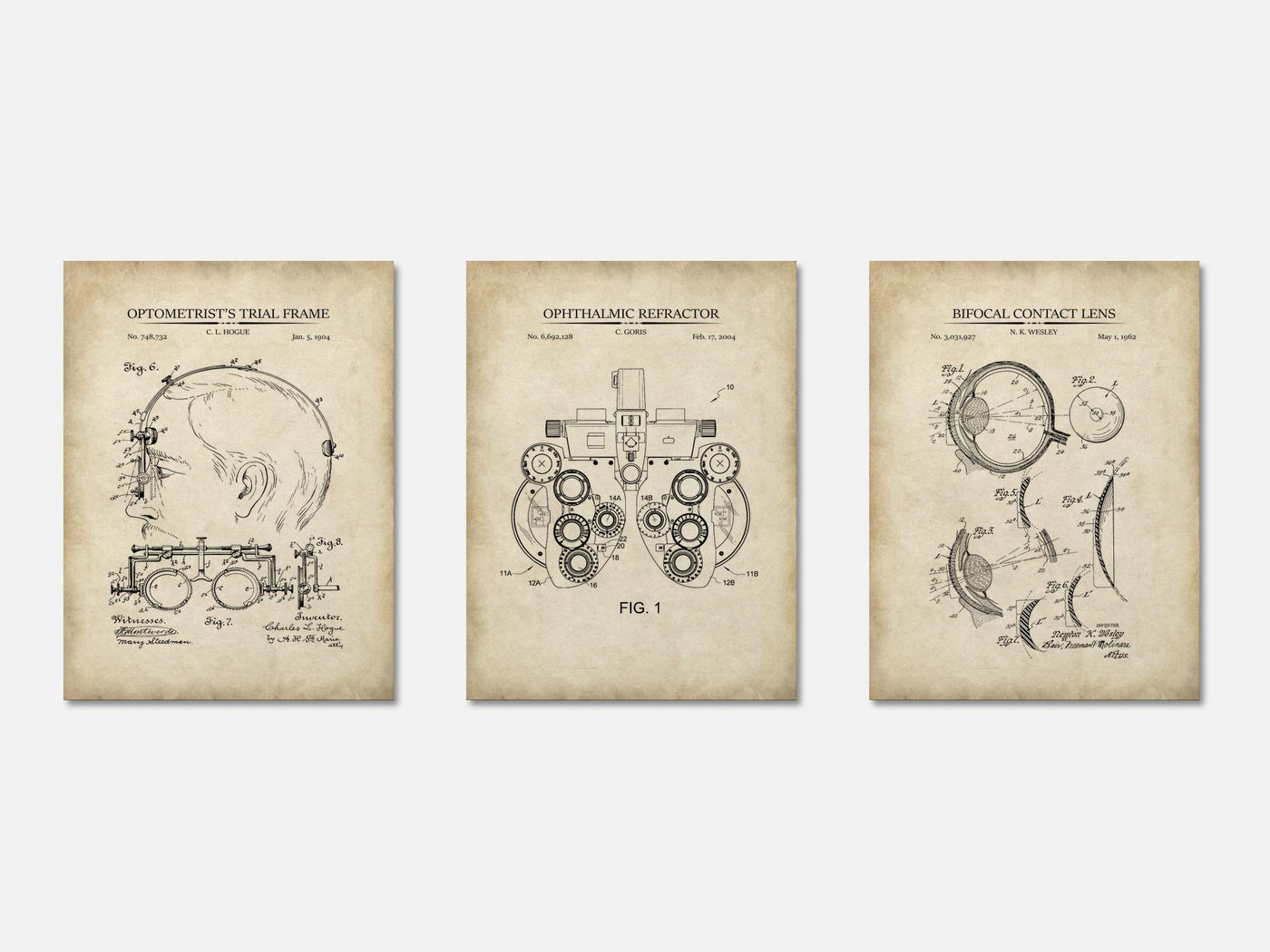 Optometry Patent Print Set of 3 mockup - A_t10038-V1-PC_AP-SS_3-PS_11x14-C_par