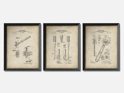 Vintage Tools Patent Print Set of 3 mockup - A_t10058-V1-PC_F+B-SS_3-PS_11x14-C_par variant