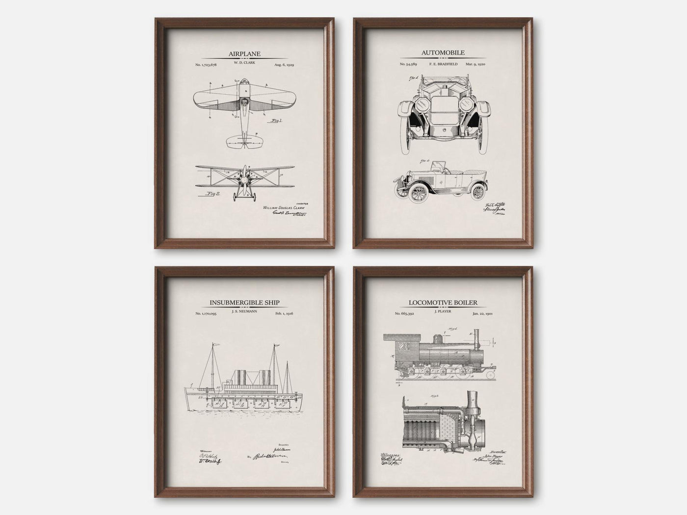 Vintage Vehicle Patent Print Set of 4 mockup - A_t10166-V1-PC_F+WA-SS_4-PS_5x7-C_ivo