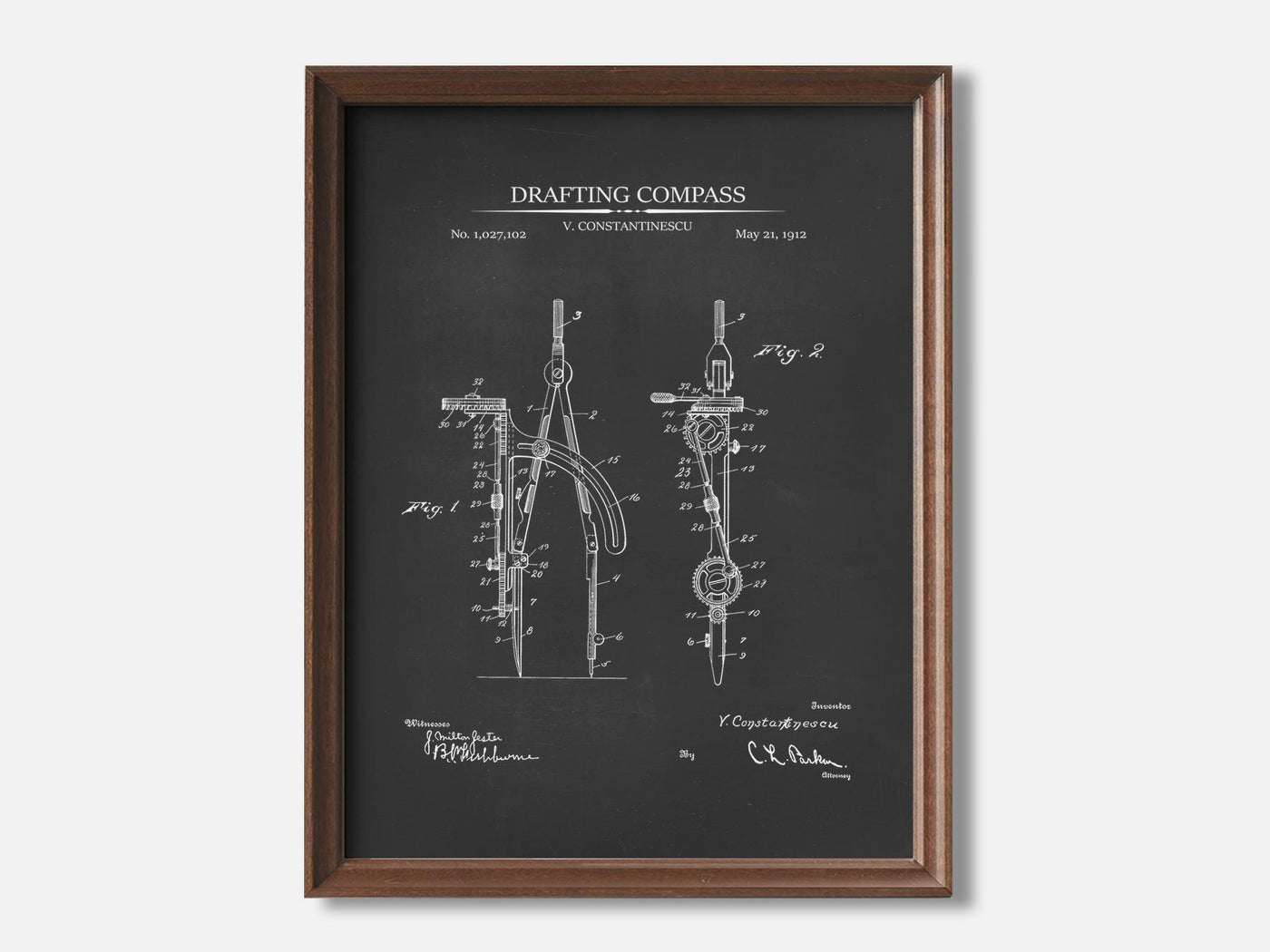 Architect Patent Print Set of 3 1 Walnut - Chalkboard mockup variant