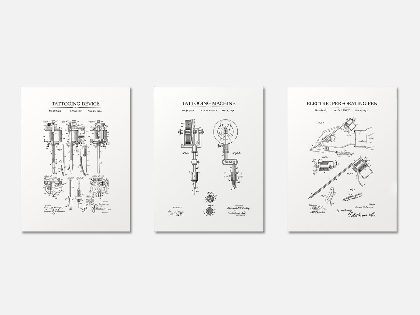 Tattoo Patent Print Set of 3 mockup - A_t10048-V1-PC_AP-SS_3-PS_11x14-C_whi variant