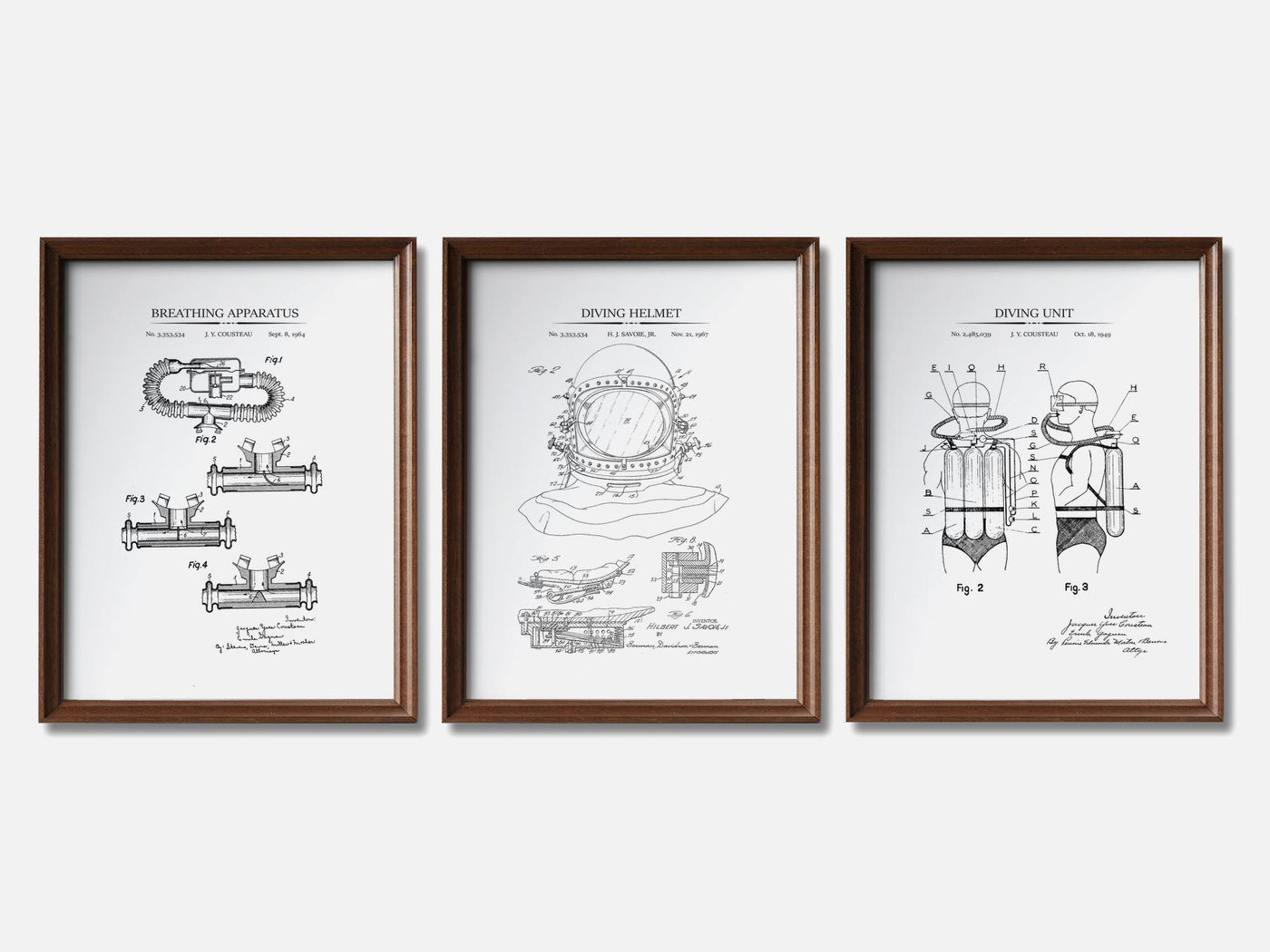 Scuba Diving Patent Print Set of 3 mockup - A_t10042-V1-PC_F+WA-SS_3-PS_11x14-C_whi variant