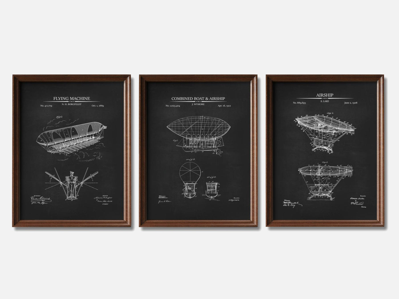 Steampunk Airship Patent Prints -  Set of 3 mockup - A_t10022-V1-PC_F+WA-SS_3-PS_11x14-C_cha variant