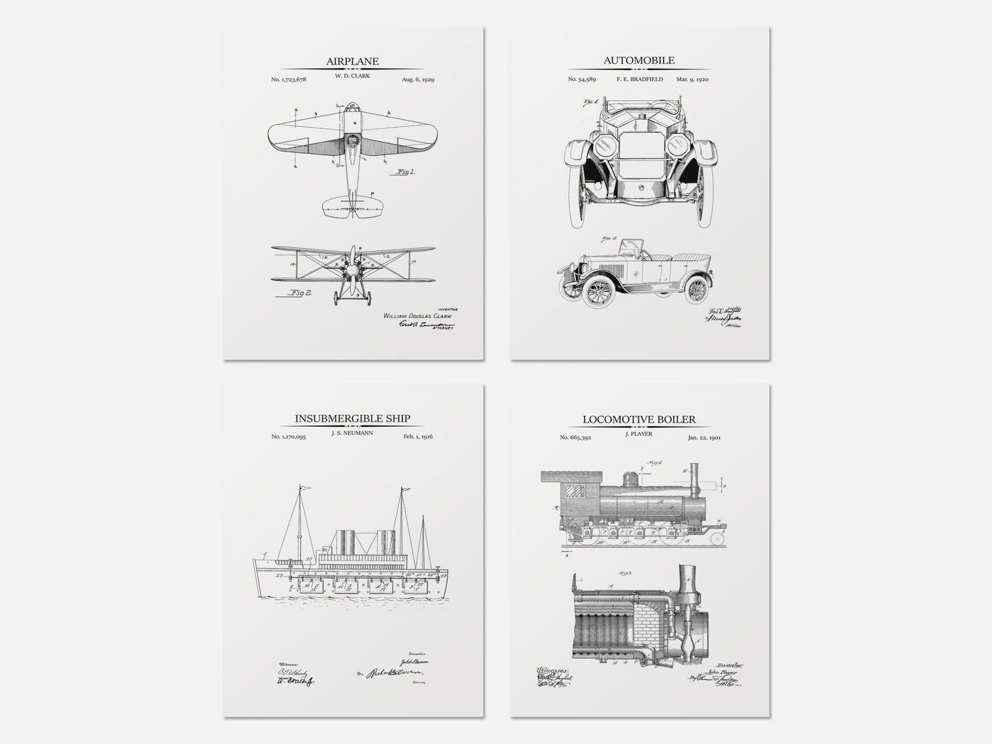 Vintage Vehicle Patent Print Set of 4 mockup - A_t10166-V1-PC_AP-SS_4-PS_5x7-C_whi variant