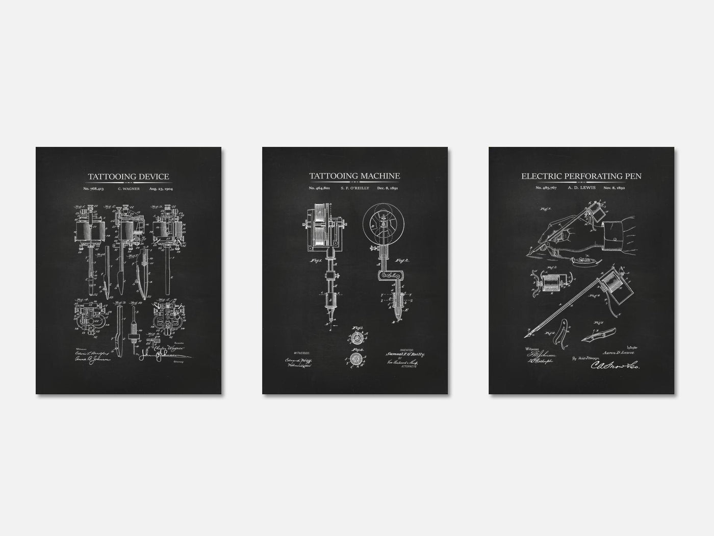 Tattoo Patent Print Set of 3 mockup - A_t10048-V1-PC_AP-SS_3-PS_11x14-C_cha variant