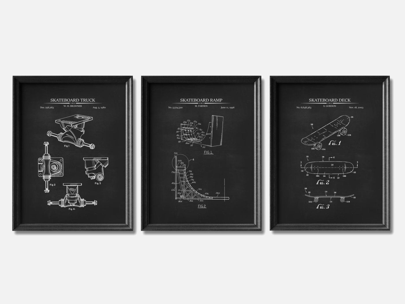 Skateboard Patent Print Set of 3 mockup - A_t10044-V1-PC_F+B-SS_3-PS_11x14-C_cha variant