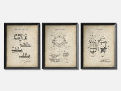 Scuba Diving Patent Print Set of 3 mockup - A_t10042-V1-PC_F+B-SS_3-PS_11x14-C_par