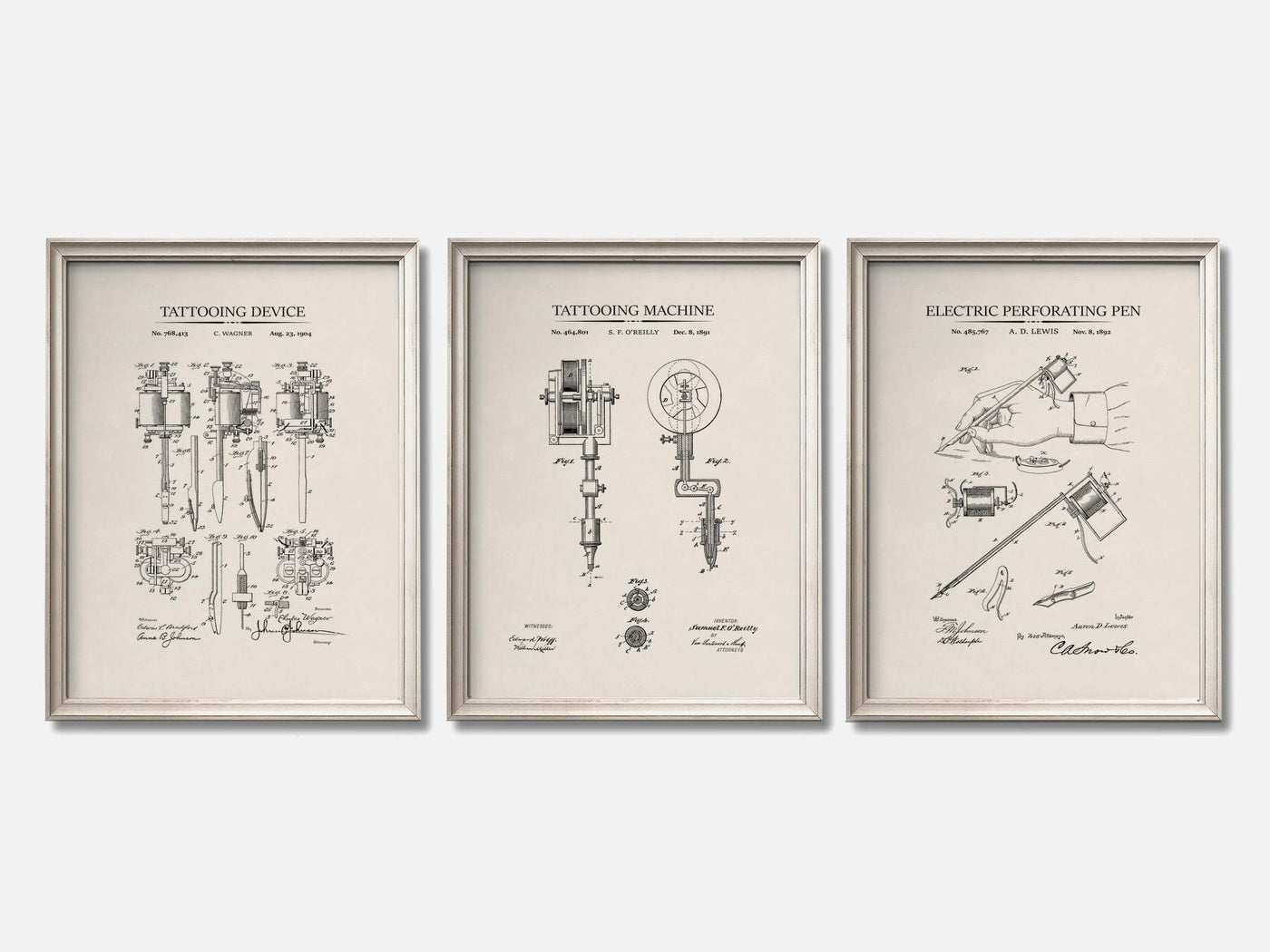 Tattoo Patent Print Set of 3 mockup - A_t10048-V1-PC_F+O-SS_3-PS_11x14-C_ivo variant