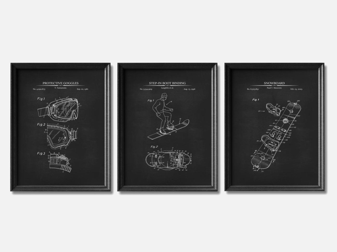 Snowboard Patent Print Set of 3 mockup - A_t10082-V1-PC_F+B-SS_3-PS_11x14-C_cha variant