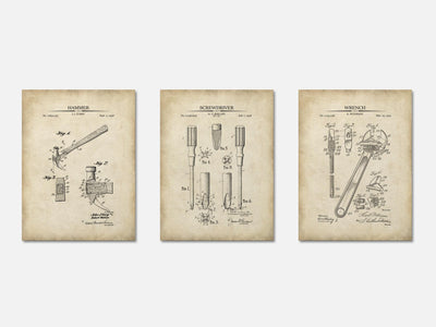 Vintage Tools Patent Print Set of 3 mockup - A_t10058-V1-PC_AP-SS_3-PS_11x14-C_par