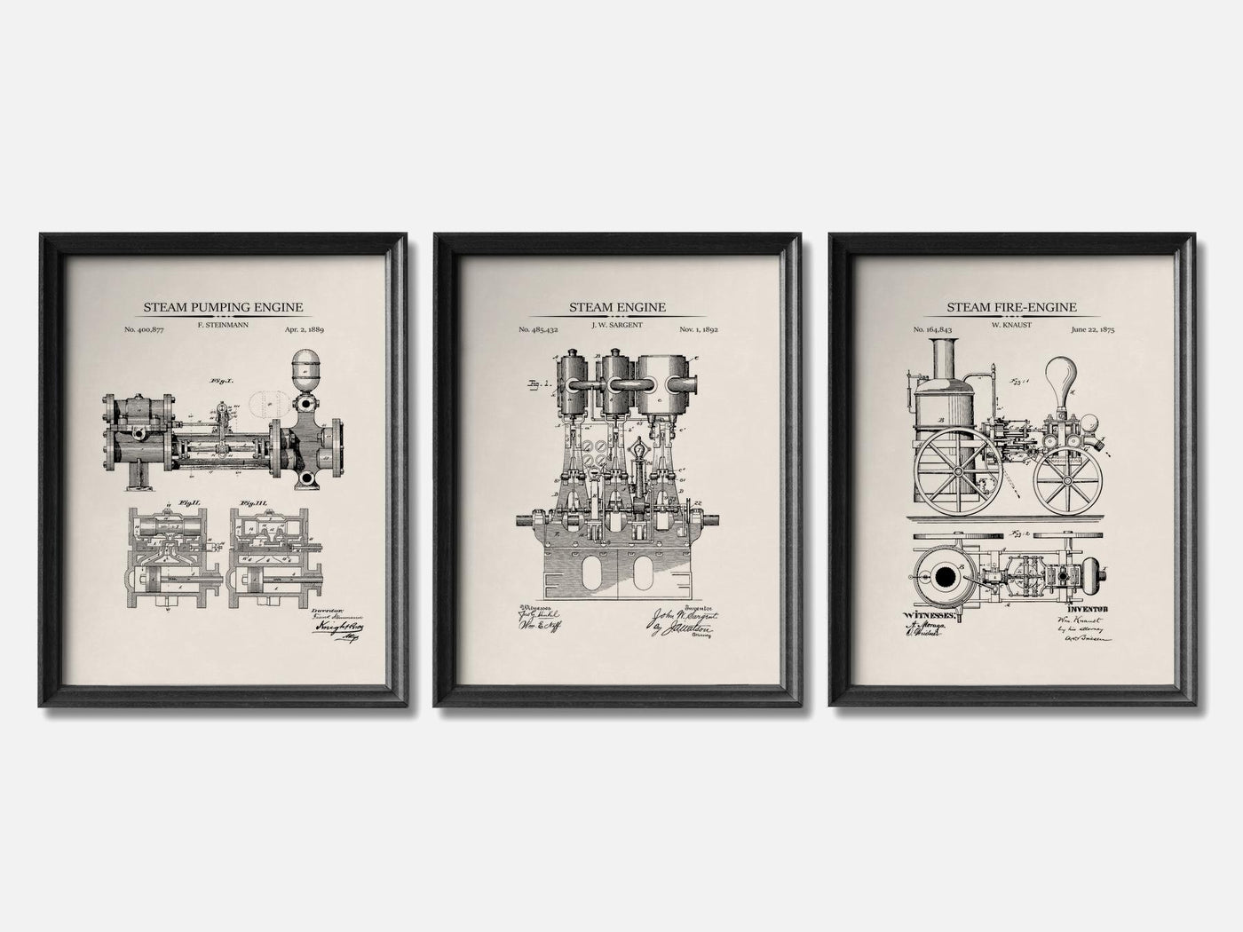 Steam Engines - Patent Print Set of 3 mockup - A_t10119-V1-PC_F+B-SS_3-PS_11x14-C_ivo variant