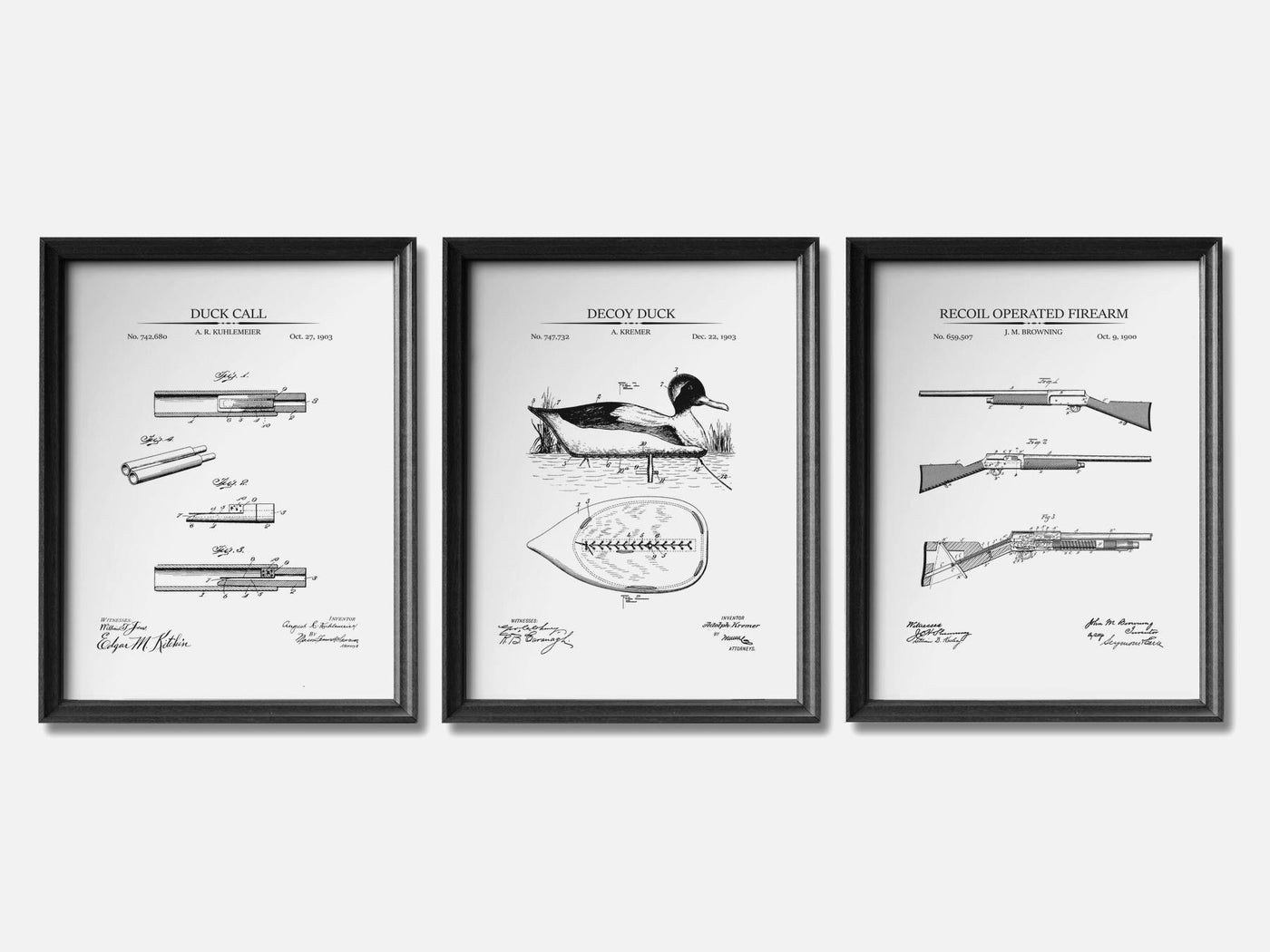 Duck Hunting Patent Print Set of 3 mockup - A_t10062-V1-PC_F+B-SS_3-PS_11x14-C_whi variant