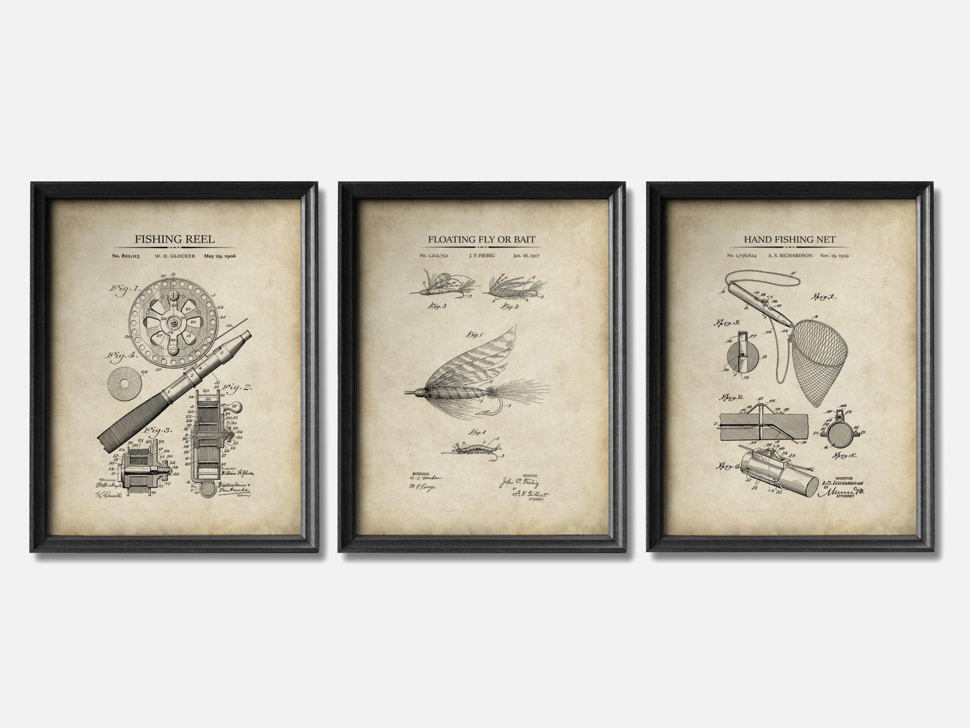 Fishing Patent Print Set of 3 mockup - A_t10071-V1-PC_F+B-SS_3-PS_11x14-C_par variant