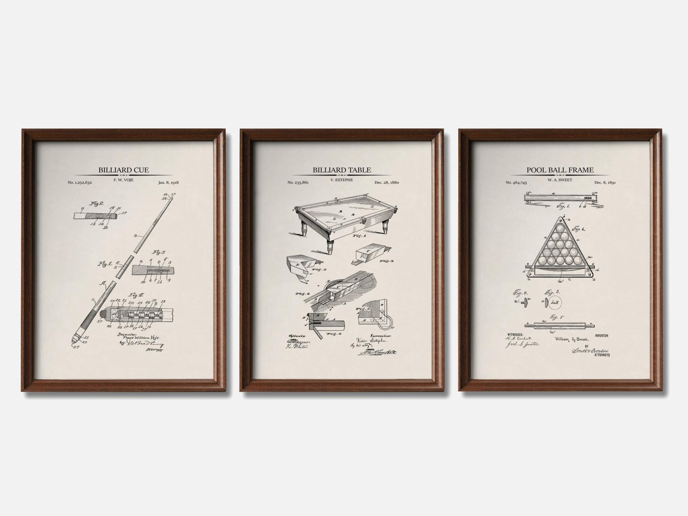 Billiards Patent Print Set of 3 mockup - A_t10015-V1-PC_F+WA-SS_3-PS_11x14-C_ivo variant