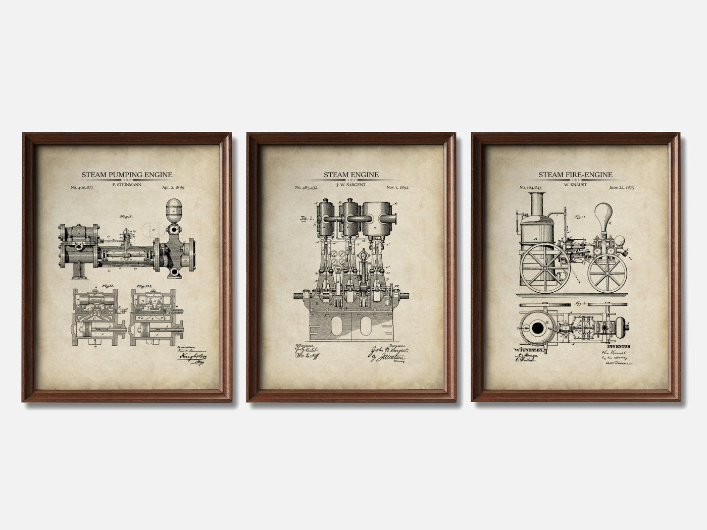 Steam Engines - Patent Print Set of 3 mockup - A_t10119-V1-PC_F+WA-SS_3-PS_11x14-C_par