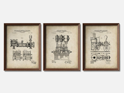 Steam Engines - Patent Print Set of 3 mockup - A_t10119-V1-PC_F+WA-SS_3-PS_11x14-C_par variant