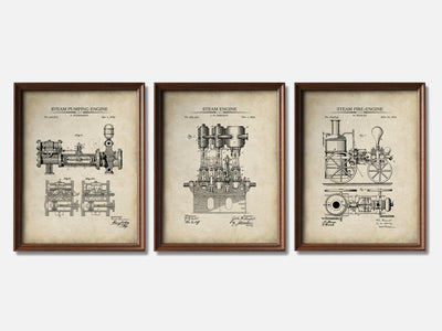 Steam Engines - Patent Print Set of 3 mockup - A_t10119-V1-PC_F+WA-SS_3-PS_11x14-C_par