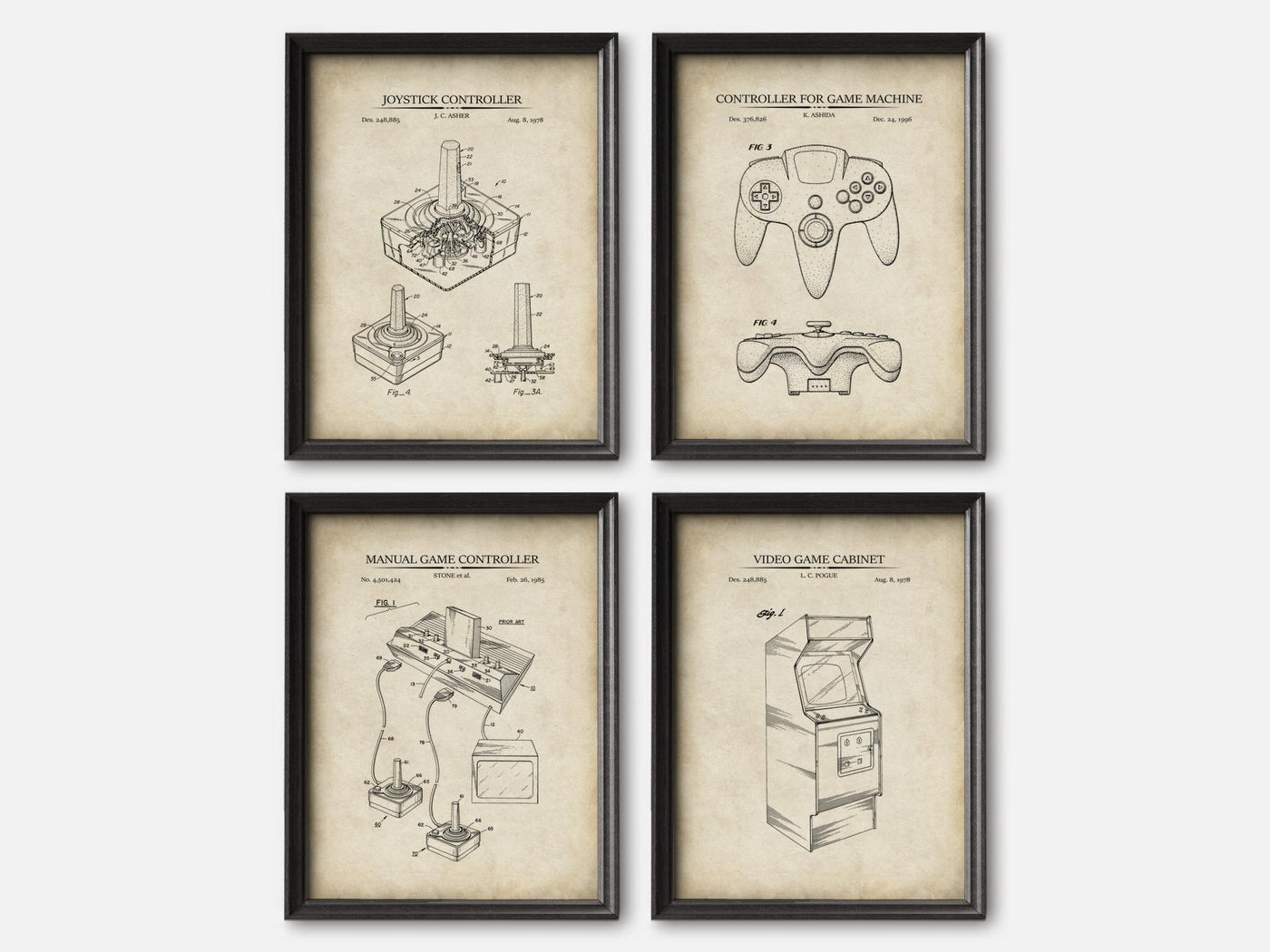 Retro Gaming Patent Print Set of 4 mockup - A_t10041-V1-PC_F+B-SS_4-PS_5x7-C_par variant