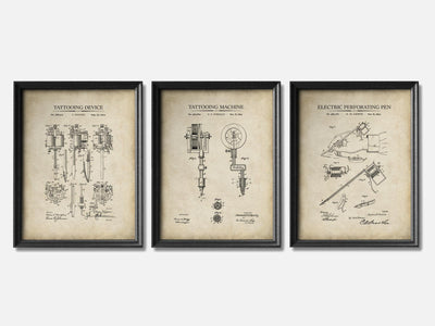 Tattoo Patent Print Set of 3 mockup - A_t10048-V1-PC_F+B-SS_3-PS_11x14-C_par variant