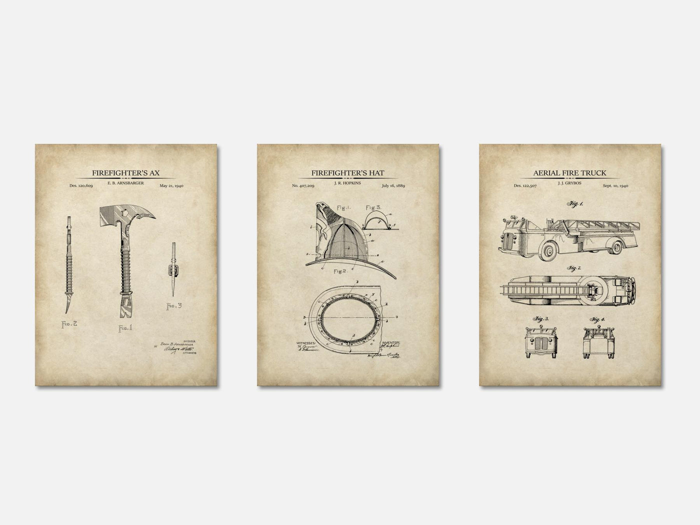 Firefighter Patent Print Set of 3 mockup - A_t10067-V1-PC_AP-SS_3-PS_11x14-C_par