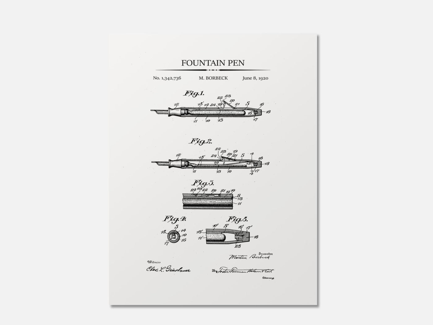 Fountain Pen Patent Print mockup - A_t10056.2-V1-PC_AP-SS_1-PS_5x7-C_whi