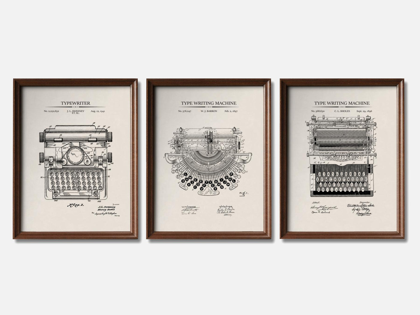 Typewriter Patent Print Set of 3 mockup - A_t10051-V1-PC_F+WA-SS_3-PS_11x14-C_ivo variant