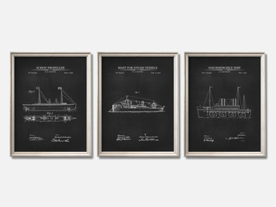 Steam-Powered Ships - Patent Print Set of 3 mockup - A_t10076-V1-PC_F+O-SS_3-PS_11x14-C_cha variant