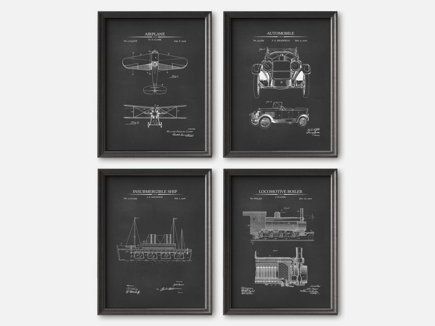 Vintage Vehicle Patent Print Set of 4 mockup - A_t10166-V1-PC_F+B-SS_4-PS_5x7-C_cha variant