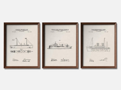 Steam-Powered Ships - Patent Print Set of 3 mockup - A_t10076-V1-PC_F+WA-SS_3-PS_11x14-C_ivo variant