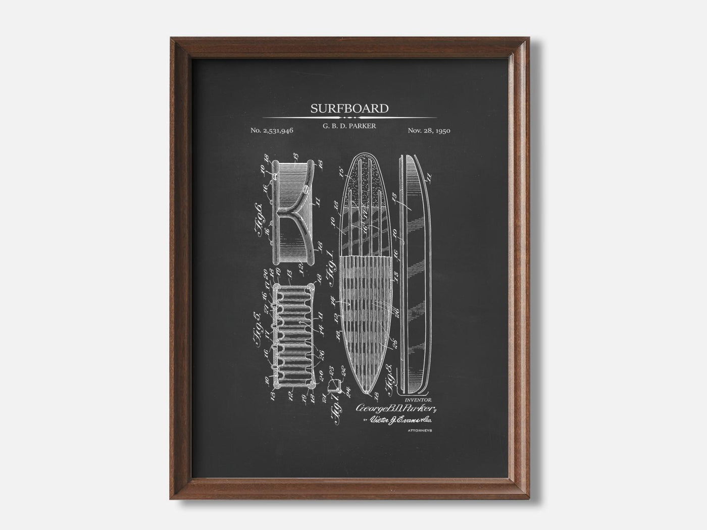 Surfboard 1 Walnut - Chalkboard mockup