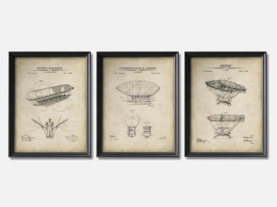 Steampunk Airship Patent Prints -  Set of 3 mockup - A_t10022-V1-PC_F+B-SS_3-PS_11x14-C_par variant