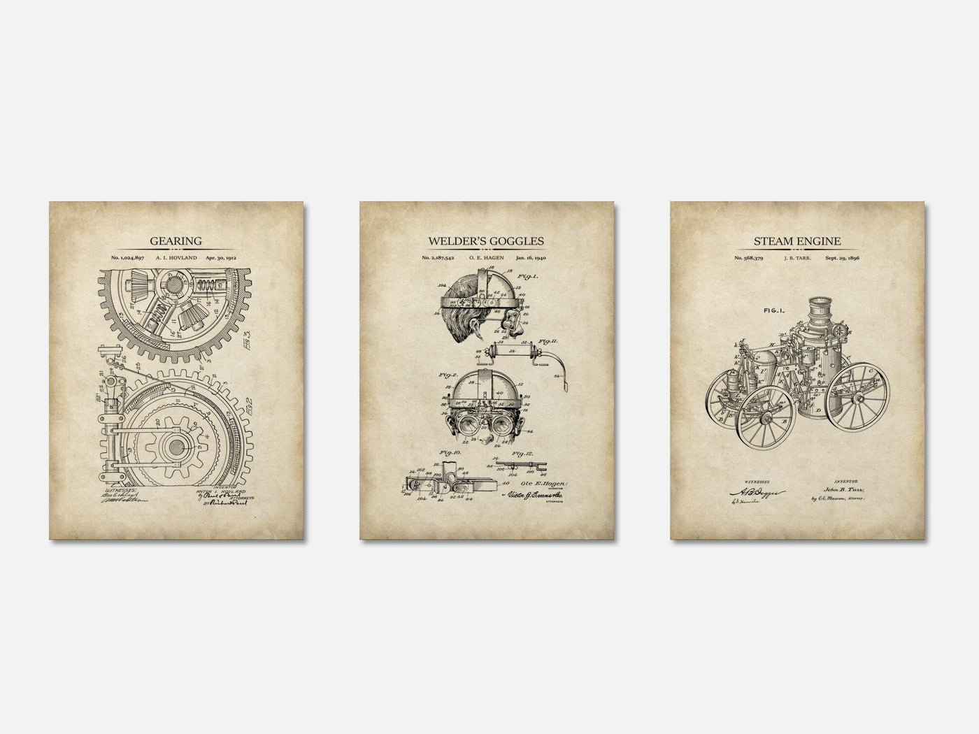 Steampunk Patent Print Set of 3 mockup - A_t10047-V1-PC_AP-SS_3-PS_11x14-C_par