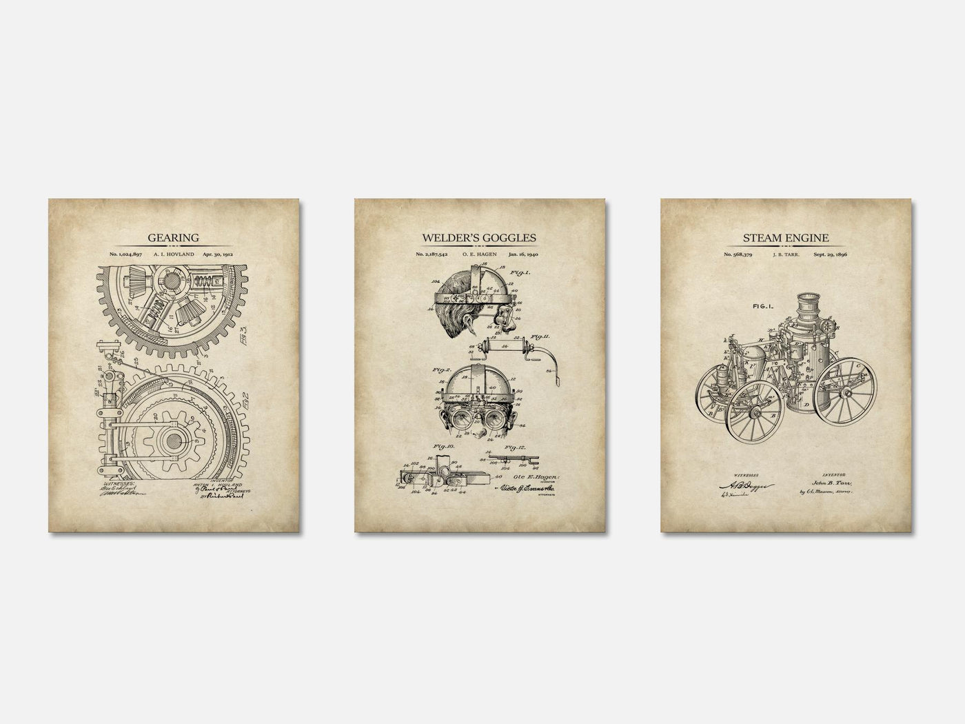Steampunk Patent Print Set of 3 mockup - A_t10047-V1-PC_AP-SS_3-PS_11x14-C_par variant