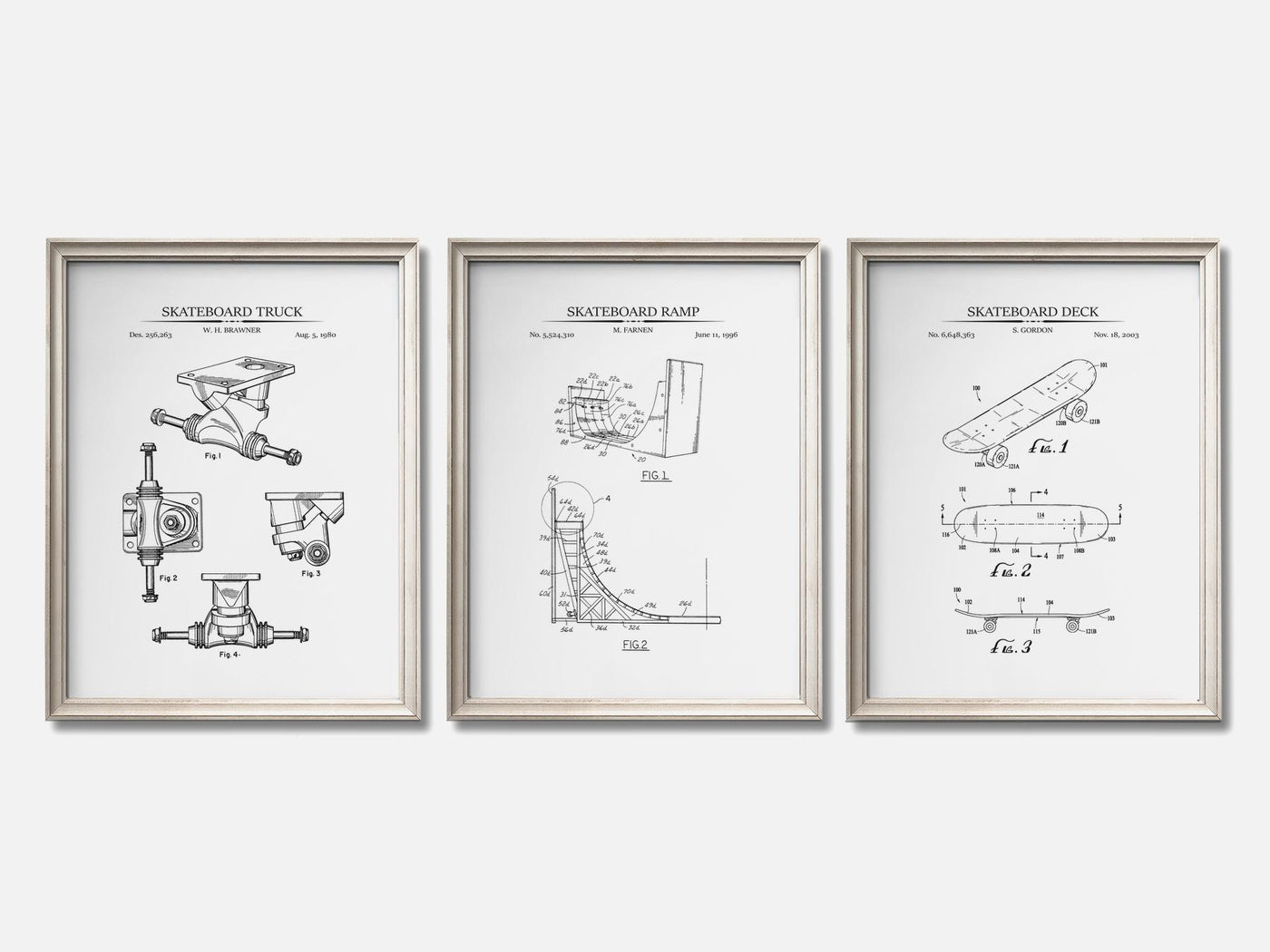 Skateboard Patent Print Set of 3 mockup - A_t10044-V1-PC_F+O-SS_3-PS_11x14-C_whi variant