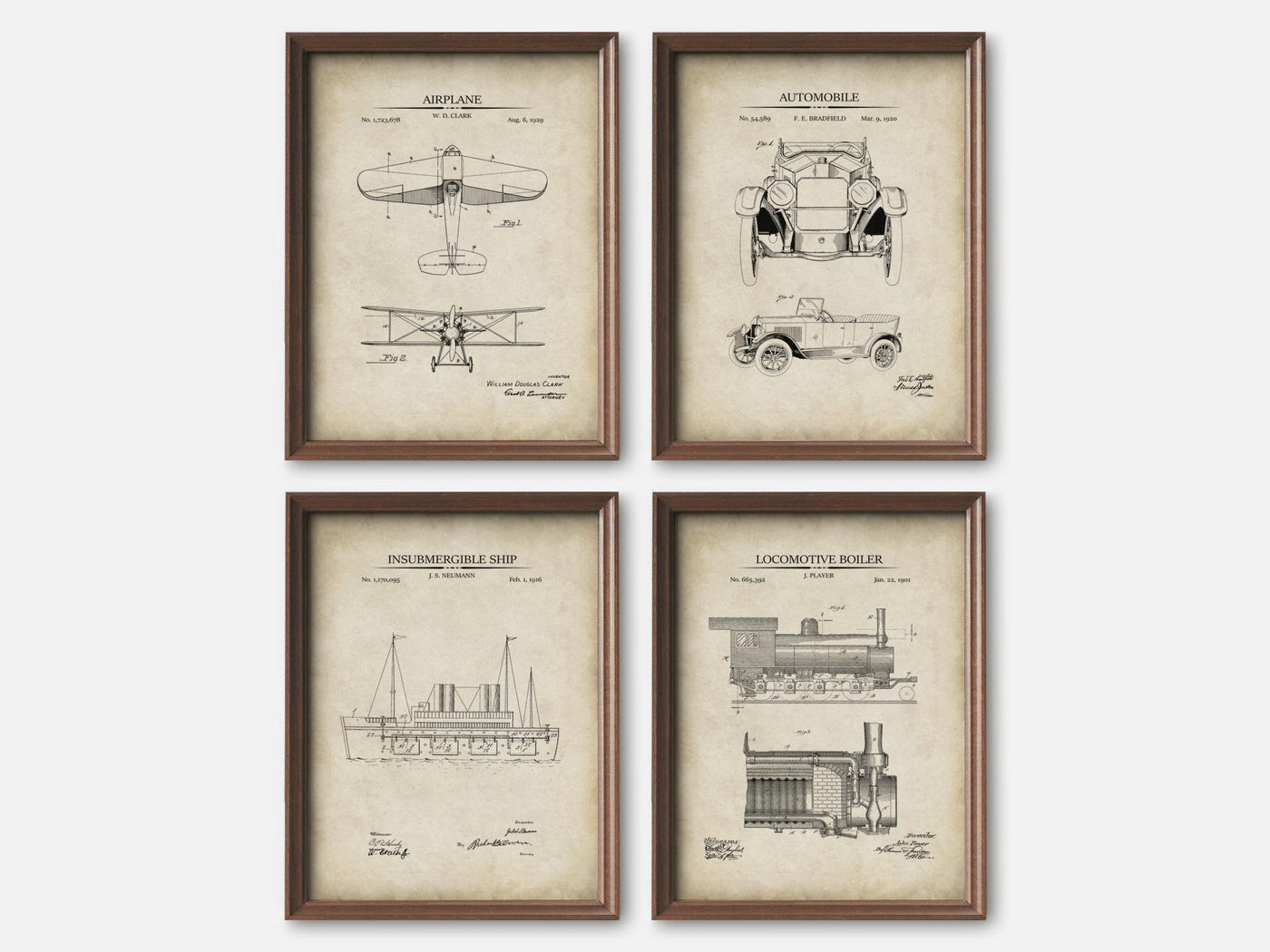 Vintage Vehicle Patent Print Set of 4 mockup - A_t10166-V1-PC_F+WA-SS_4-PS_5x7-C_par variant