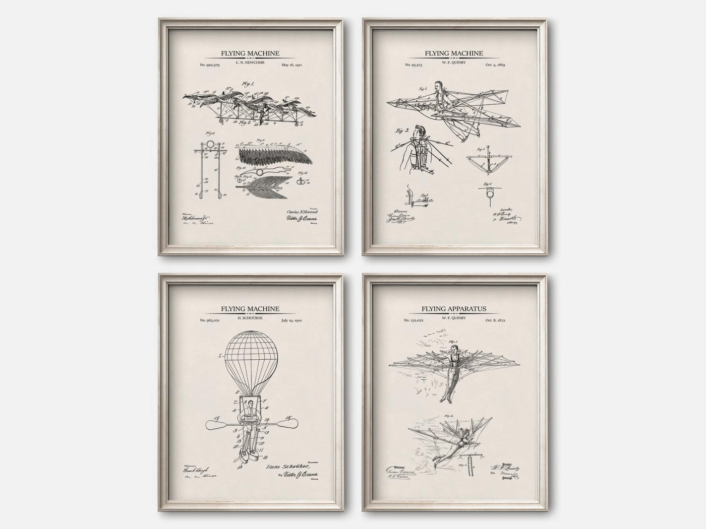 Steampunk Flying Machines Patent Print Set of 4 mockup - A_t10027-V1-PC_F+O-SS_4-PS_5x7-C_ivo variant