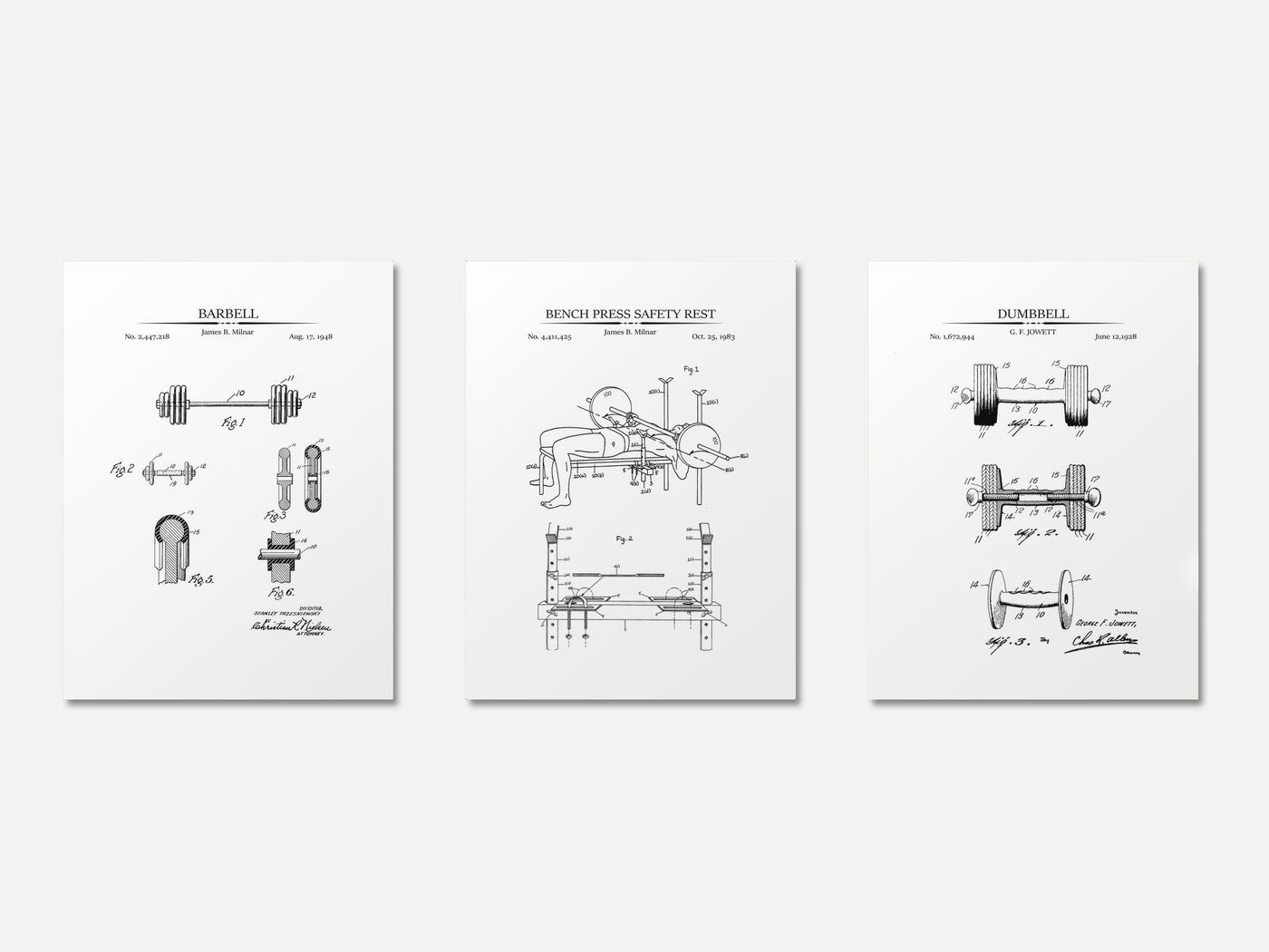 Weightlifting Patent Print Set of 3 mockup - A_t10110-V1-PC_AP-SS_3-PS_11x14-C_whi variant
