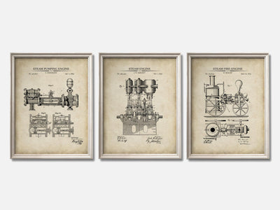 Steam Engines - Patent Print Set of 3 mockup - A_t10119-V1-PC_F+O-SS_3-PS_11x14-C_par variant