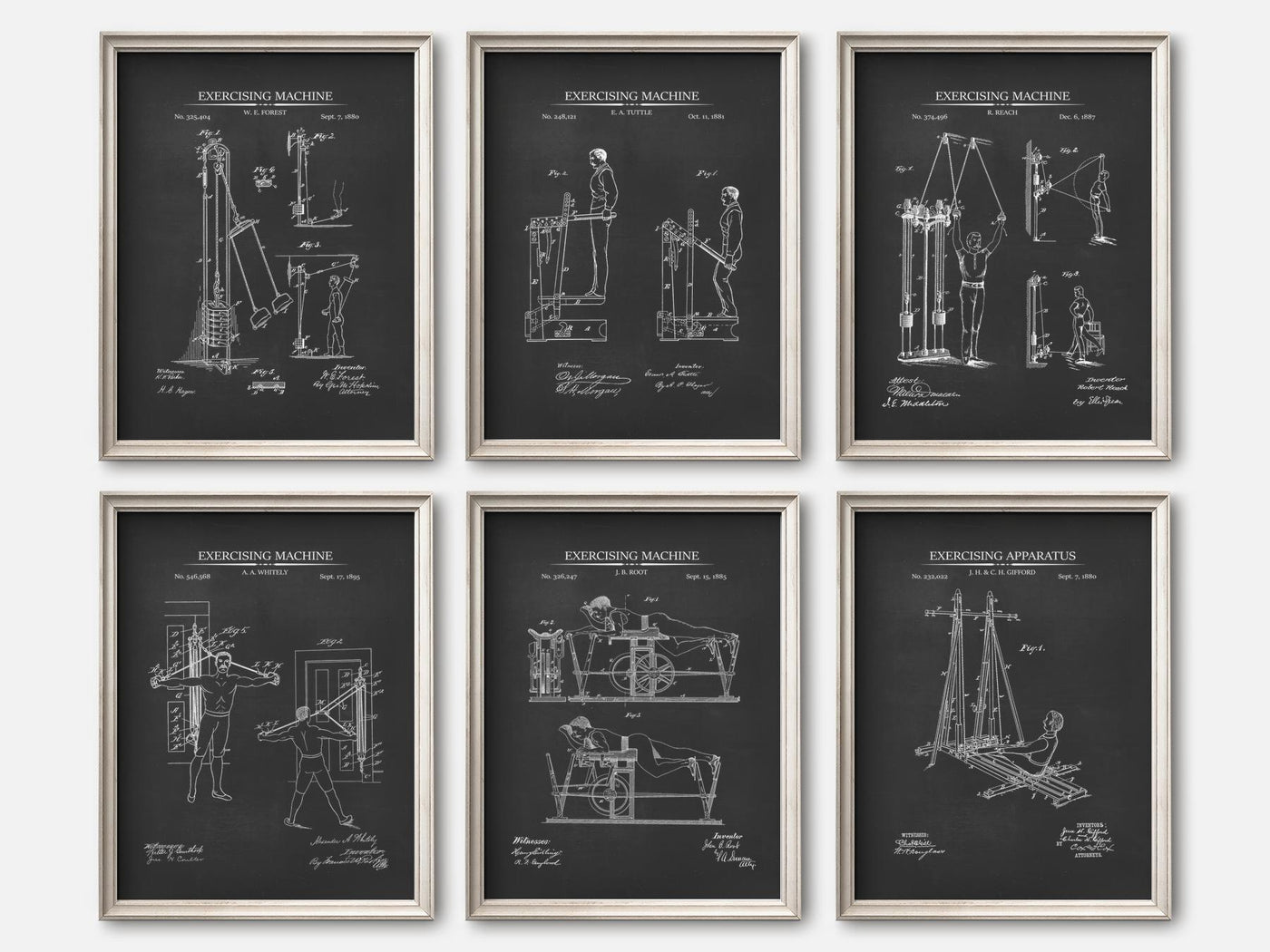 Vintage Exercise Patent Prints - Set of 6 mockup - A_t10135-V1-PC_F+O-SS_6-PS_5x7-C_cha variant