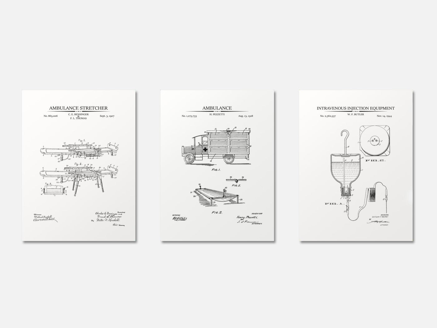 Paramedic Patent Print Set of 3 mockup - A_t10057-V1-PC_AP-SS_3-PS_11x14-C_whi variant
