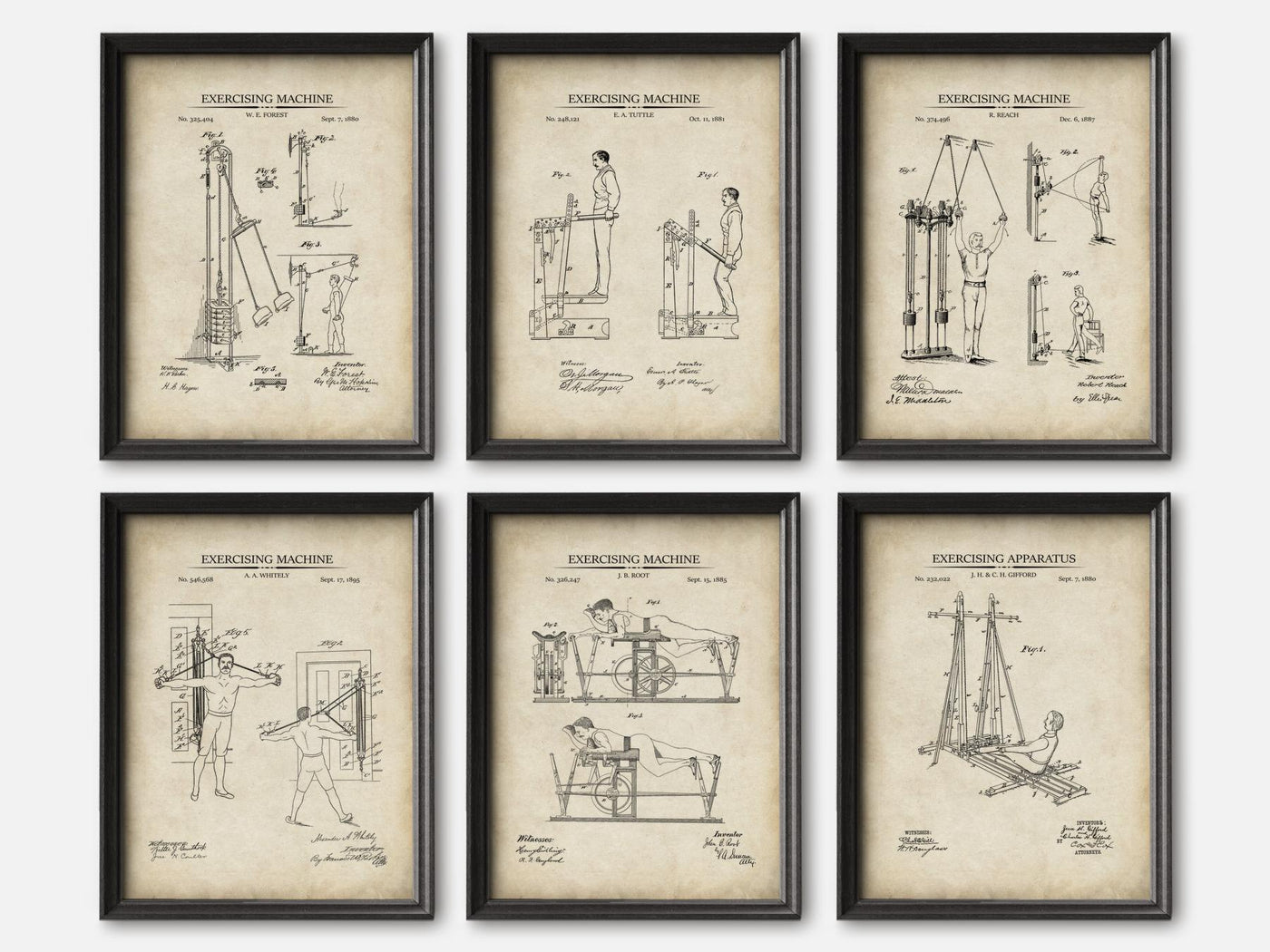 Vintage Exercise Patent Prints - Set of 6 mockup - A_t10135-V1-PC_F+B-SS_6-PS_5x7-C_par variant